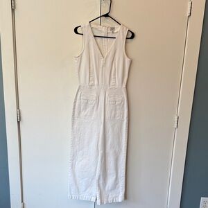 White Sleeveless Denim Jumpsuit